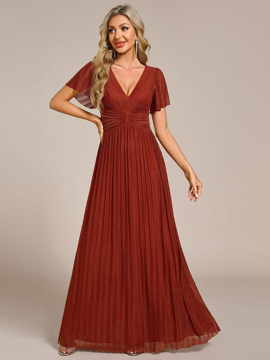 pretty DAPHNE|Plus Size V-Neck Glittery Short Sleeves Formal Evening Dress with Empire Waist