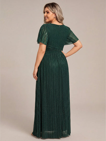 ever DAPHNE|V-Neck Glittery Short Sleeves Formal Evening Dress with Empire Waist