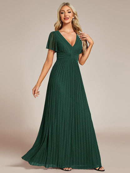 ever DAPHNE|V-Neck Glittery Short Sleeves Formal Evening Dress with Empire Waist