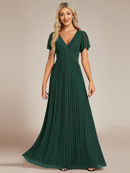 ever DAPHNE|V-Neck Glittery Short Sleeves Formal Evening Dress with Empire Waist