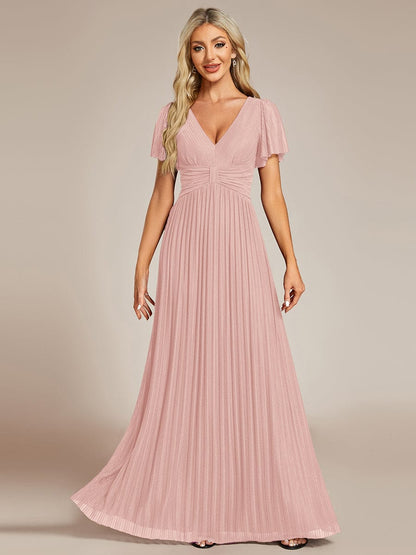 ever DAPHNE|V-Neck Glittery Short Sleeves Formal Evening Dress with Empire Waist