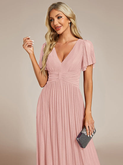 ever DAPHNE|V-Neck Glittery Short Sleeves Formal Evening Dress with Empire Waist