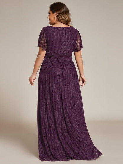 ever DAPHNE|V-Neck Glittery Short Sleeves Formal Evening Dress with Empire Waist