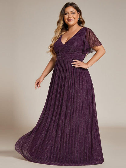 ever DAPHNE|V-Neck Glittery Short Sleeves Formal Evening Dress with Empire Waist