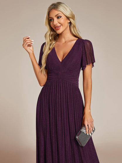 ever DAPHNE|V-Neck Glittery Short Sleeves Formal Evening Dress with Empire Waist