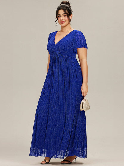 ever DAPHNE|V-Neck Glittery Short Sleeves Formal Evening Dress with Empire Waist