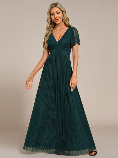 ever DAPHNE|V-Neck Glittery Short Sleeves Formal Evening Dress with Empire Waist