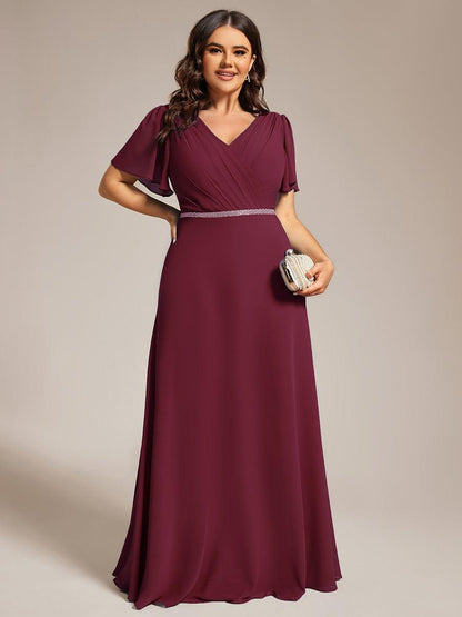 pretty LAYLAH|Plus Size Pleated A-Line Shiny Belt Chiffon Formal Evening Dress