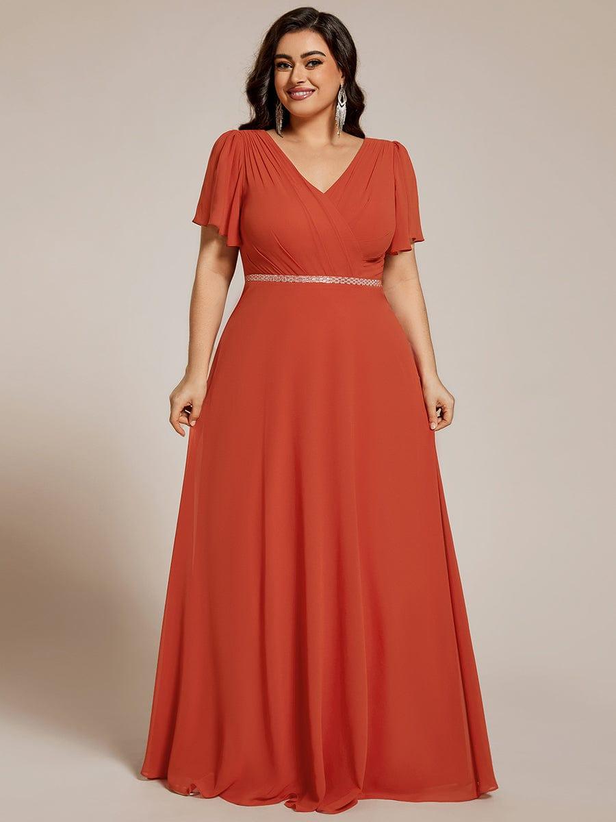 ever LAYLAH|Pleated A-Line Chiffon Formal Evening Dress with Short Sleeves and Sequin Waist