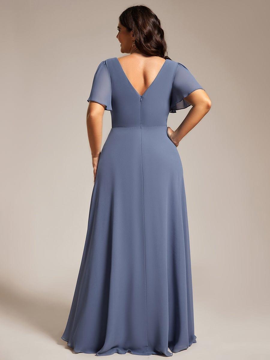 ever LAYLAH|Pleated A-Line Chiffon Formal Evening Dress with Short Sleeves and Sequin Waist