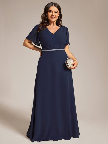 pretty LAYLAH|Plus Size Pleated A-Line Shiny Belt Chiffon Formal Evening Dress