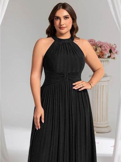 ever EVERLAINE|Halter Neck Pleated Glittery Formal Evening Dress with Empire Waist