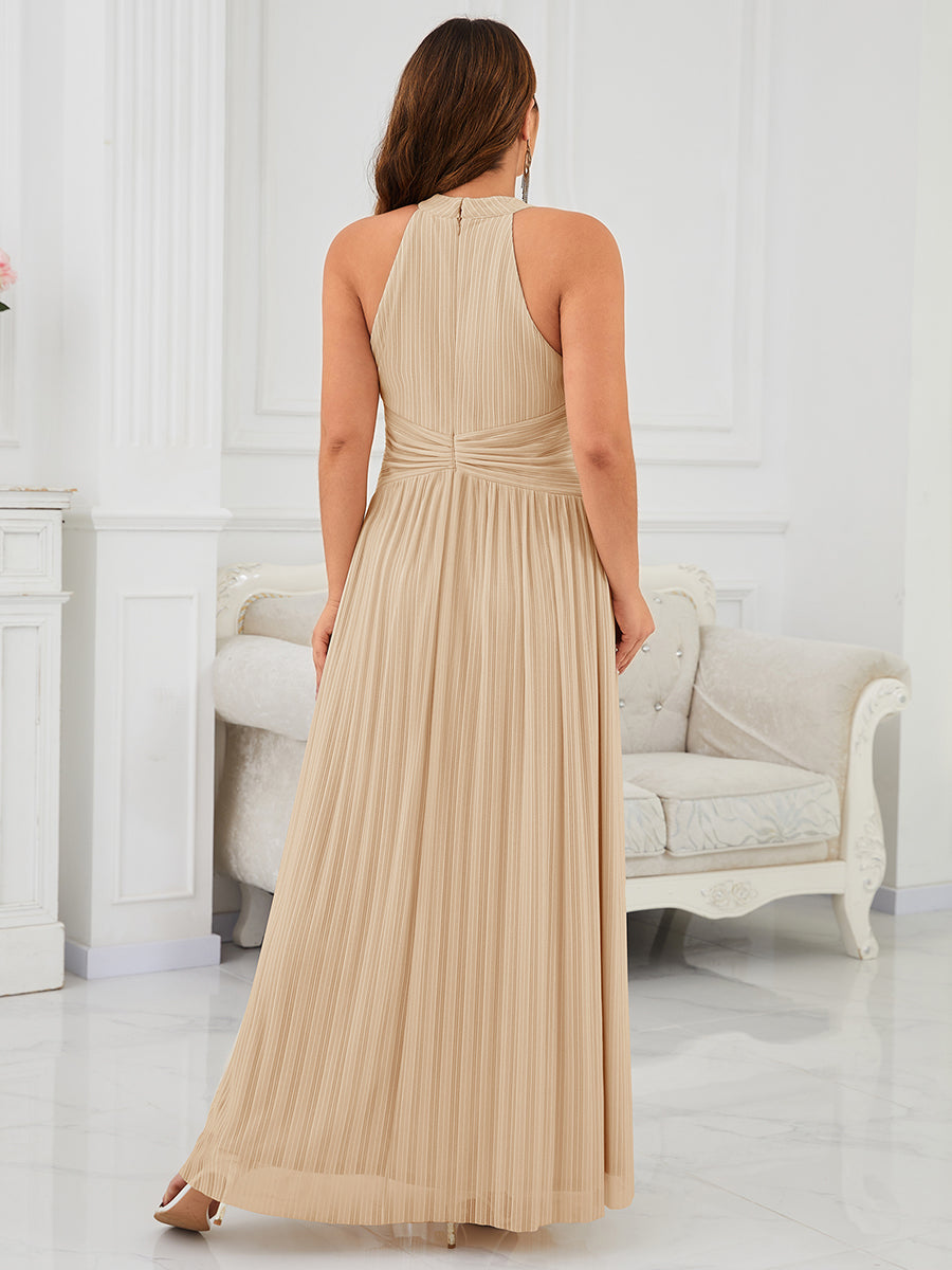 Plus Size Glittery Halter Neck Pleated Formal Evening Dress