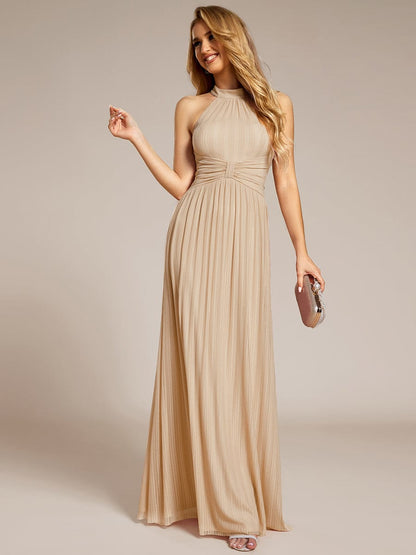ever EVERLAINE|Halter Neck Pleated Glittery Formal Evening Dress with Empire Waist