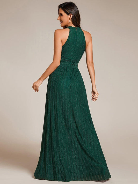 ever EVERLAINE|Halter Neck Pleated Glittery Formal Evening Dress with Empire Waist