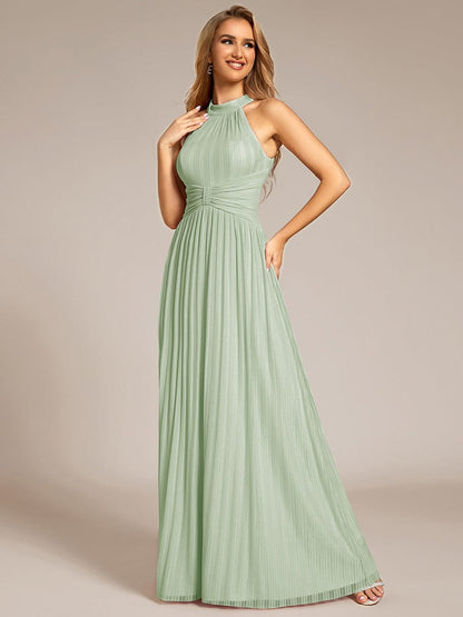 ever EVERLAINE|Halter Neck Pleated Glittery Formal Evening Dress with Empire Waist