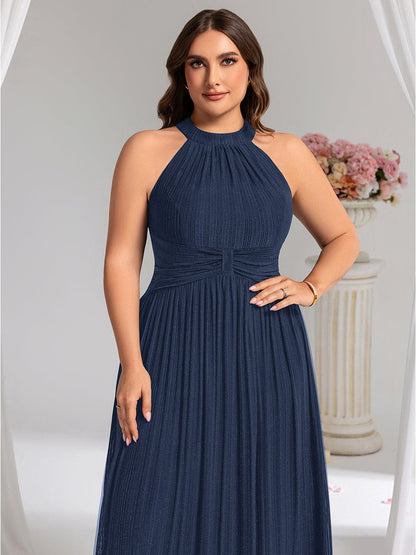 ever EVERLAINE|Halter Neck Pleated Glittery Formal Evening Dress with Empire Waist