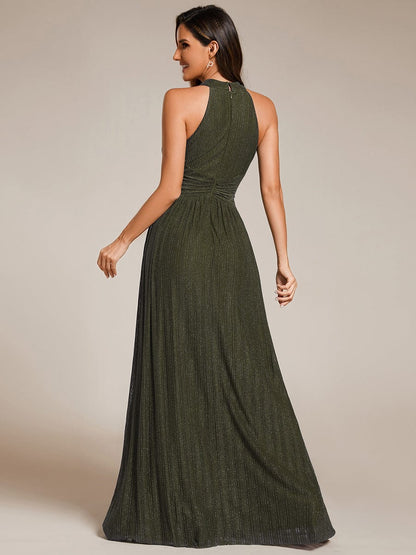 ever EVERLAINE|Halter Neck Pleated Glittery Formal Evening Dress with Empire Waist
