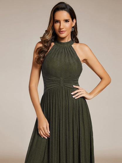 ever EVERLAINE|Halter Neck Pleated Glittery Formal Evening Dress with Empire Waist
