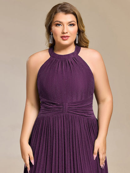 ever EVERLAINE|Halter Neck Pleated Glittery Formal Evening Dress with Empire Waist