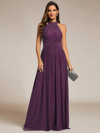 ever EVERLAINE|Halter Neck Pleated Glittery Formal Evening Dress with Empire Waist