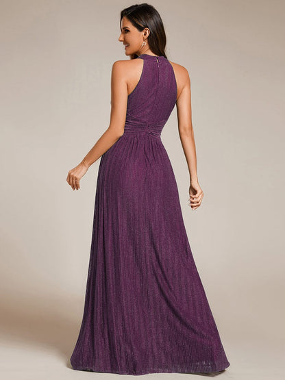 ever EVERLAINE|Halter Neck Pleated Glittery Formal Evening Dress with Empire Waist