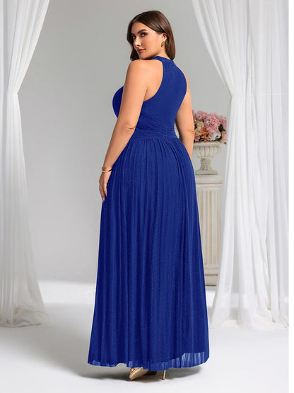 ever EVERLAINE|Halter Neck Pleated Glittery Formal Evening Dress with Empire Waist
