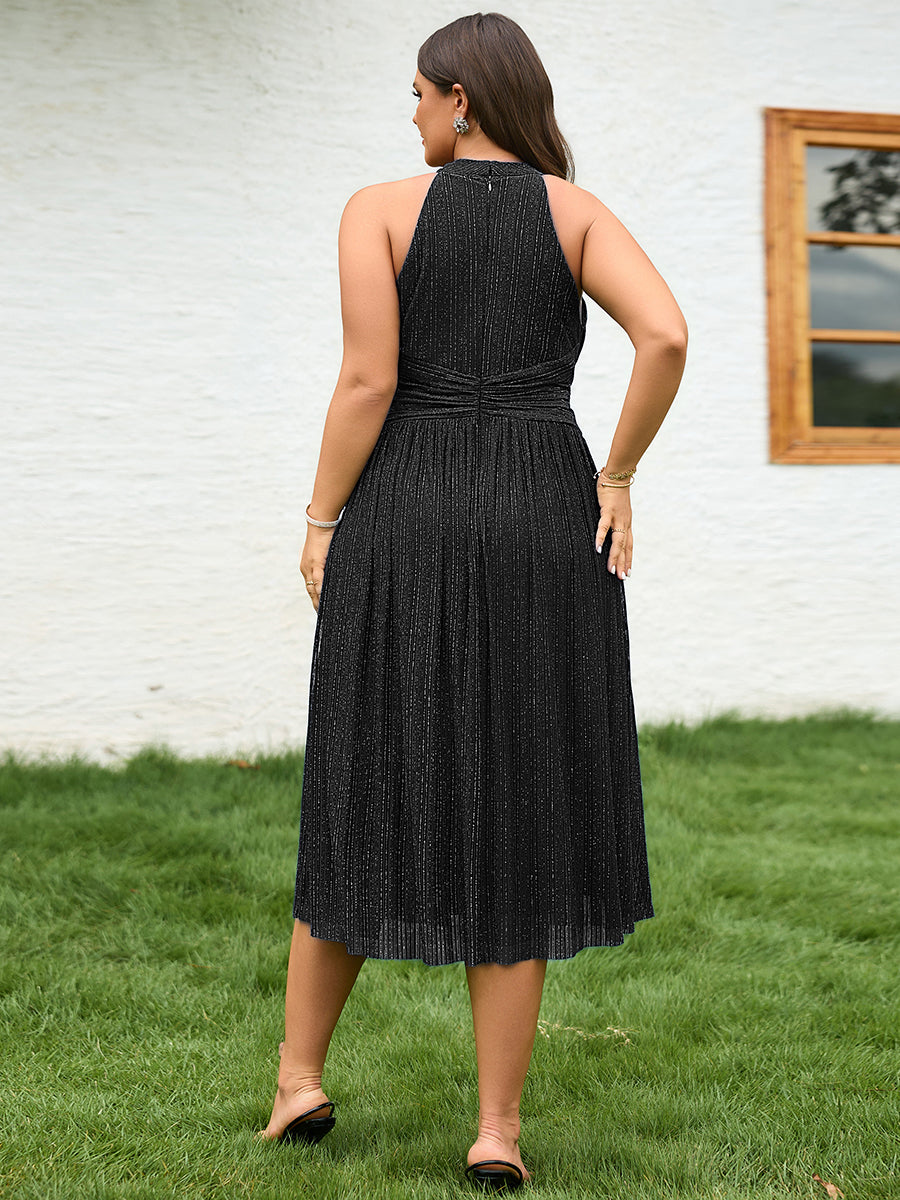 pretty VAYLA|Plus-Size Glittery Halter Neck Dress