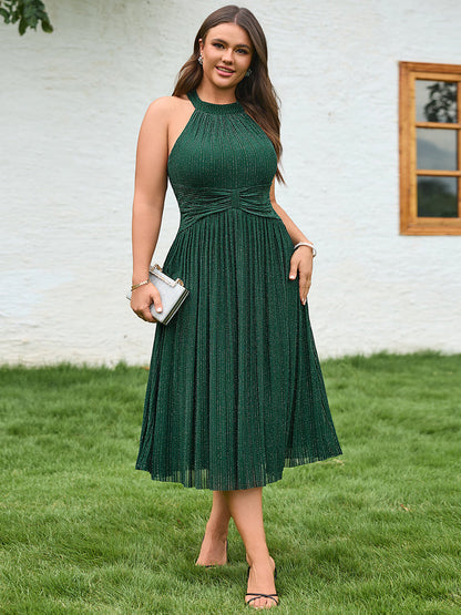 pretty VAYLA|Plus-Size Glittery Halter Neck Dress