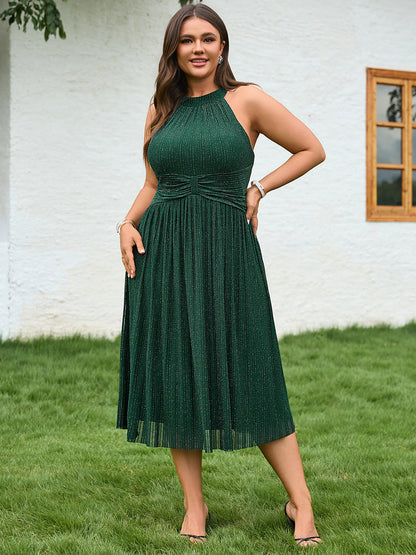 pretty VAYLA|Plus-Size Glittery Halter Neck Dress