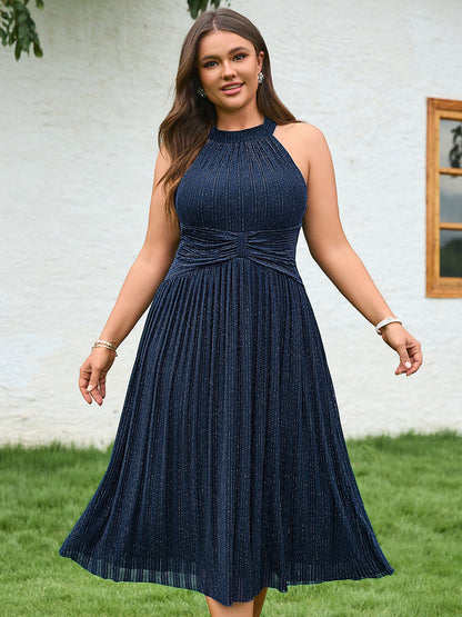 pretty VAYLA|Plus-Size Glittery Halter Neck Dress