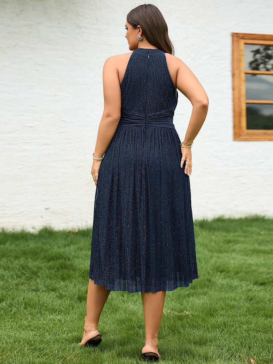 pretty VAYLA|Plus-Size Glittery Halter Neck Dress