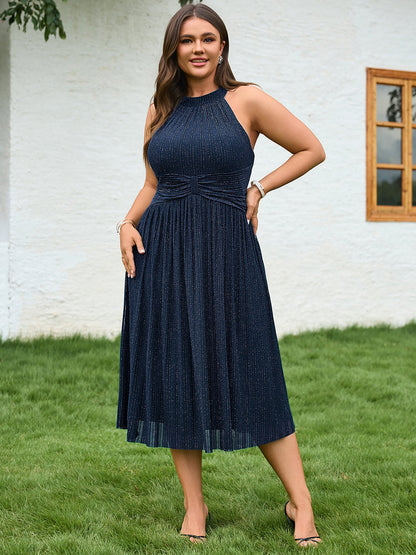 pretty VAYLA|Plus-Size Glittery Halter Neck Dress
