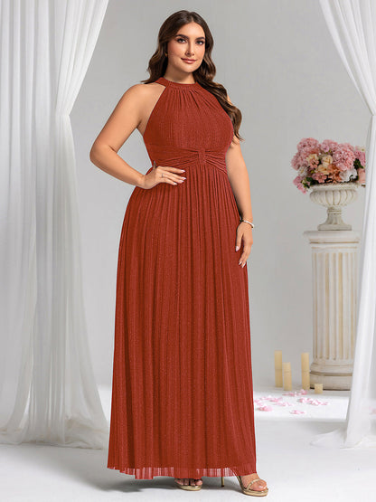 ever EVERLAINE|Halter Neck Pleated Glittery Formal Evening Dress with Empire Waist