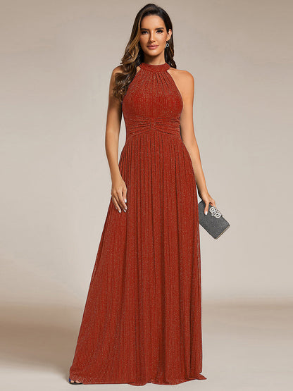ever EVERLAINE|Halter Neck Pleated Glittery Formal Evening Dress with Empire Waist