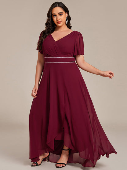 ever DAKOTA|Double V-Neck Waist Trimmed Chiffon Formal Evening Dress