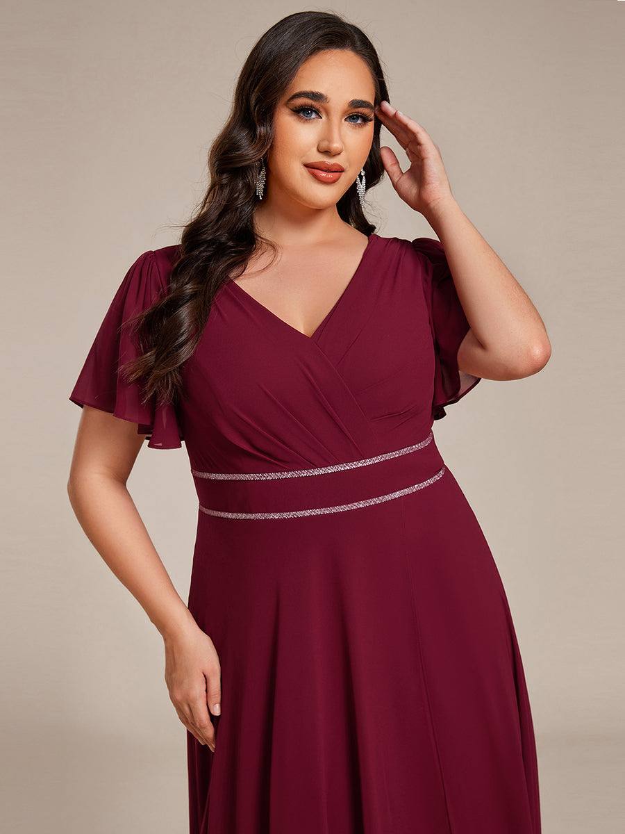 ever DAKOTA|Double V-Neck Waist Trimmed Chiffon Mother of the Bride Dress