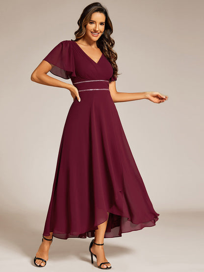 ever DAKOTA|Double V-Neck Waist Trimmed Chiffon Mother of the Bride Dress