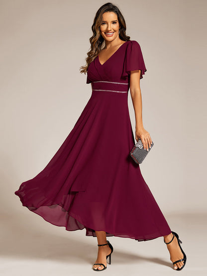 ever DAKOTA|Double V-Neck Waist Trimmed Chiffon Formal Evening Dress