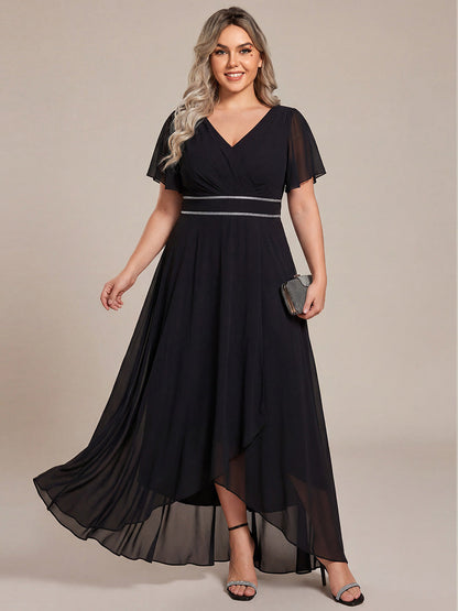 ever DAKOTA|Double V-Neck Waist Trimmed Chiffon Mother of the Bride Dress