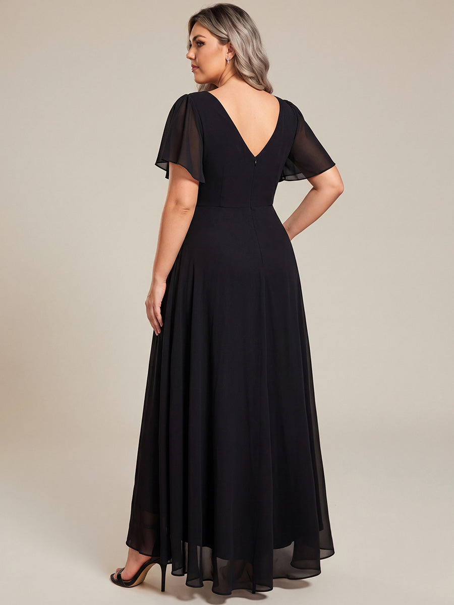 ever DAKOTA|Double V-Neck Waist Trimmed Chiffon Formal Evening Dress