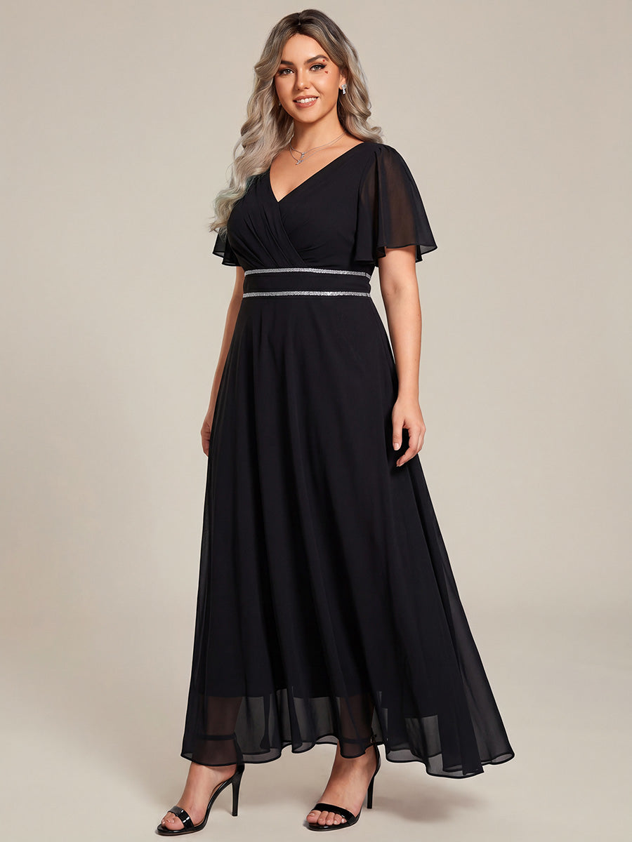 ever DAKOTA|Double V-Neck Waist Trimmed Chiffon Formal Evening Dress