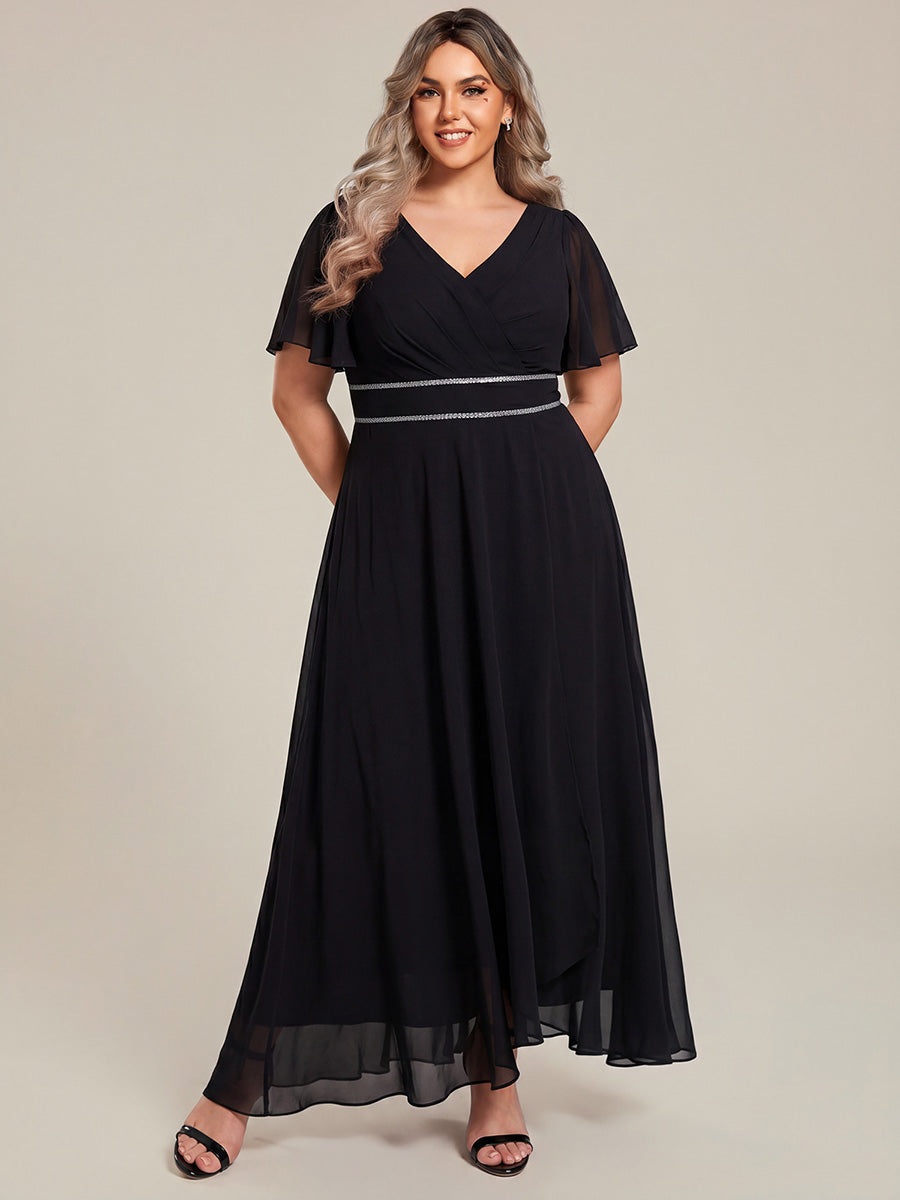 ever DAKOTA|Double V-Neck Waist Trimmed Chiffon Formal Evening Dress