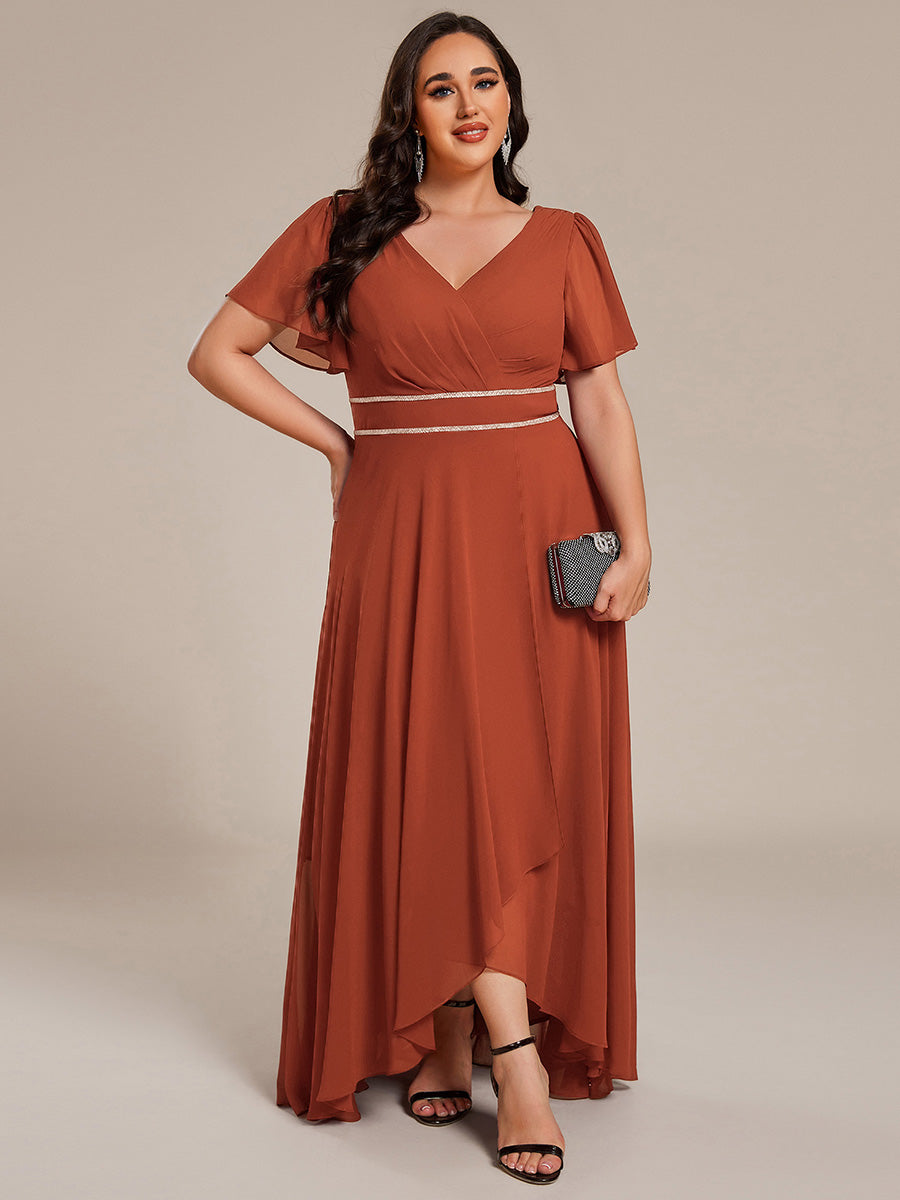 ever DAKOTA|Double V-Neck Waist Trimmed Chiffon Formal Evening Dress