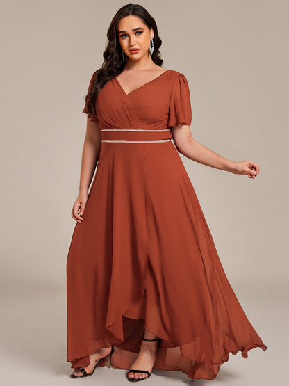 ever DAKOTA|Double V-Neck Waist Trimmed Chiffon Formal Evening Dress