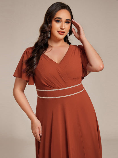 ever DAKOTA|Double V-Neck Waist Trimmed Chiffon Mother of the Bride Dress