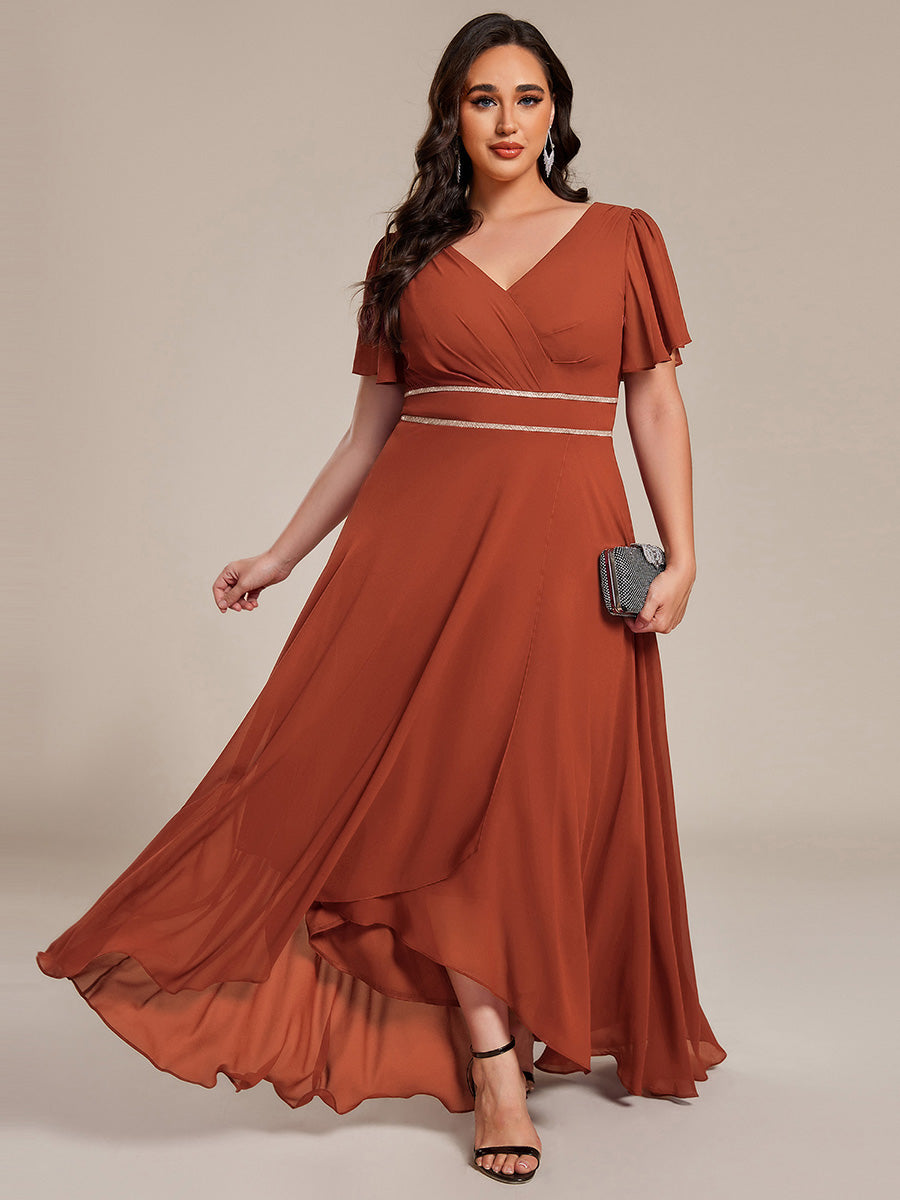 ever DAKOTA|Double V-Neck Waist Trimmed Chiffon Formal Evening Dress