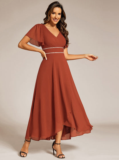 ever DAKOTA|Double V-Neck Waist Trimmed Chiffon Mother of the Bride Dress