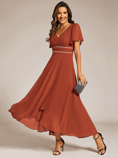 ever DAKOTA|Double V-Neck Waist Trimmed Chiffon Formal Evening Dress
