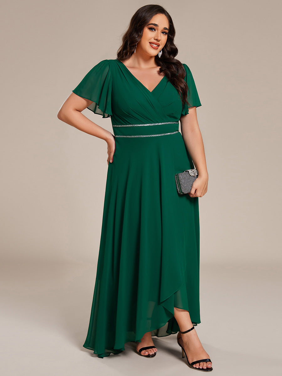 ever DAKOTA|Double V-Neck Waist Trimmed Chiffon Formal Evening Dress